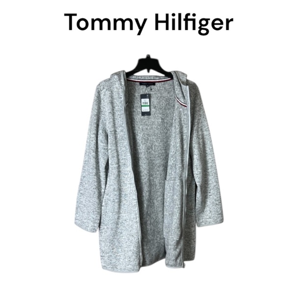NWT Tommy Hilfiger Women’s Zip Up Hooded Cardigan, Gray or Off White Sz Lg - Picture 16 of 16